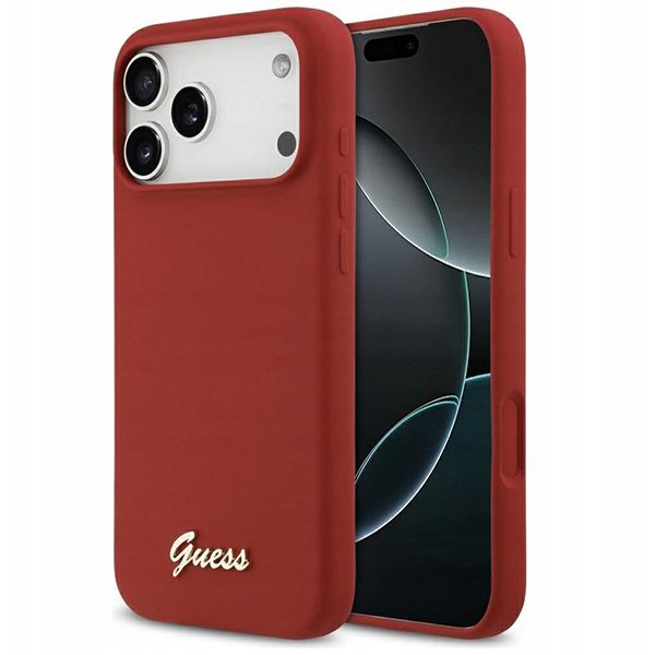 Guess для iPhone 17 Pro Max чехол Liquid silicone Gold metal logo & Camera Hard Magenta (MagSafe)